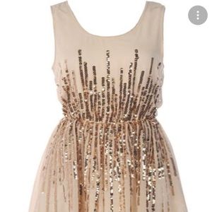 Ya Los Angeles Ivory & Sparkling Gold Sequin Dress